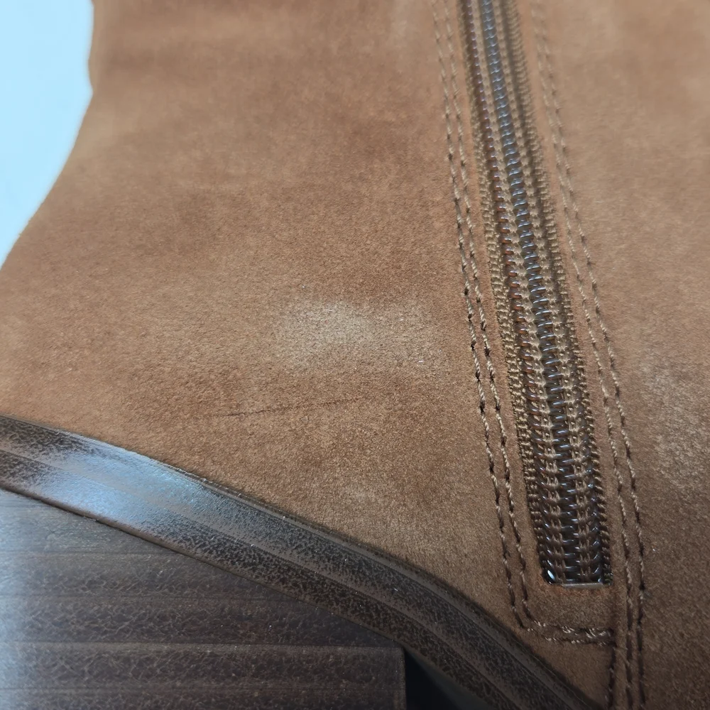 Vince Camuto Kaleeca Warm Caramel Suede Tall Riding Cowgirl Boots Size 5 - Picture 8 of 16